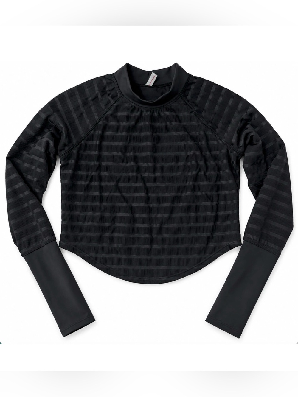 FREE PEOPLE INTIMATELY BLACK SHEER STRIPE LONG SLEEVE CROP TOP SHIRT SZ XS